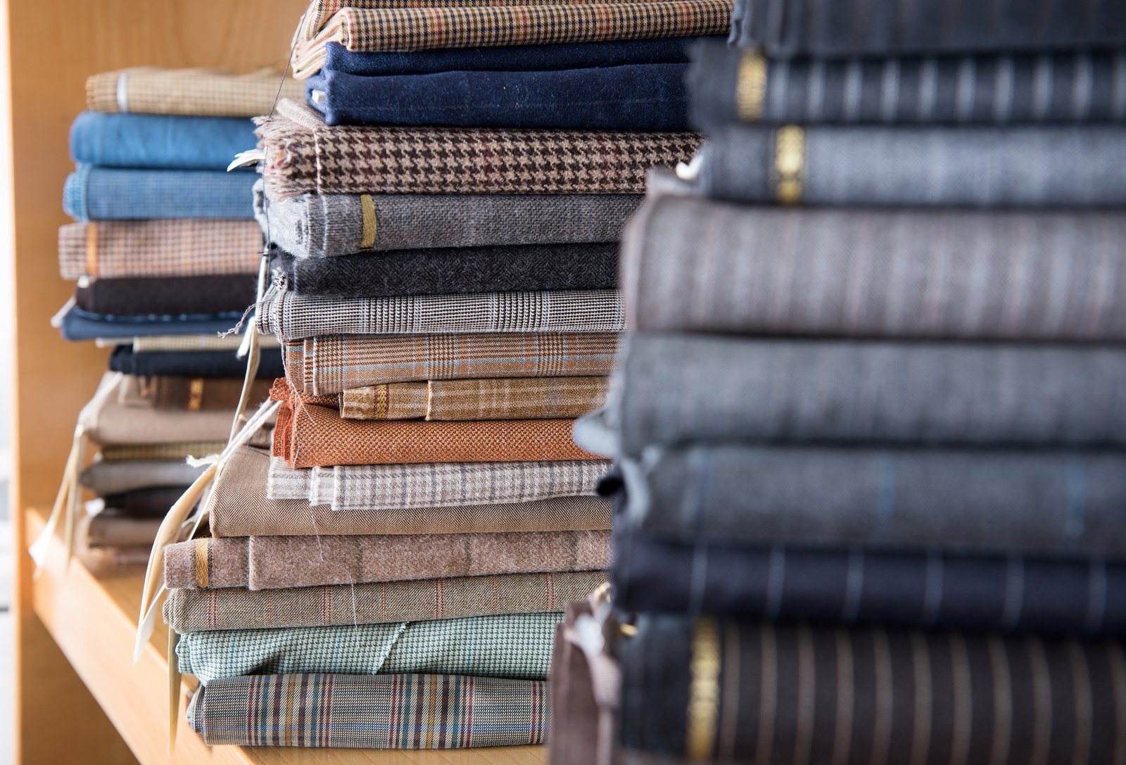 Stacks of textiles in close up view