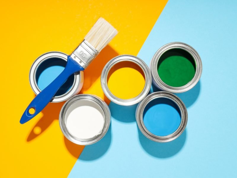 Tools for art and repairing - paint, top view